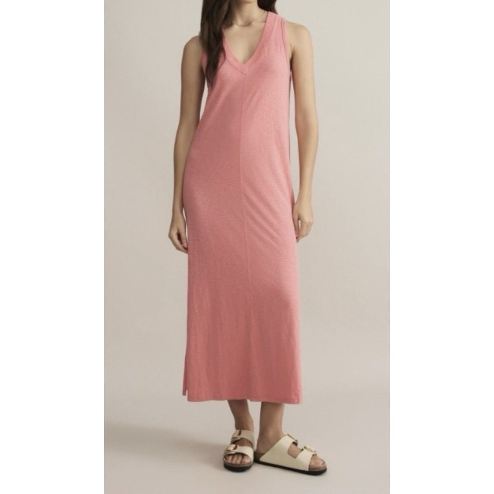 Z Supply Palisades Midi Dress Coral Pink V Neck Sleeveless Cotton Casual Resort
